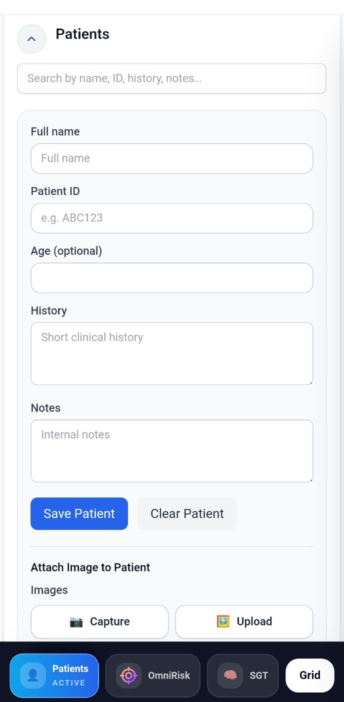 OmniDerma patient workspace on mobile