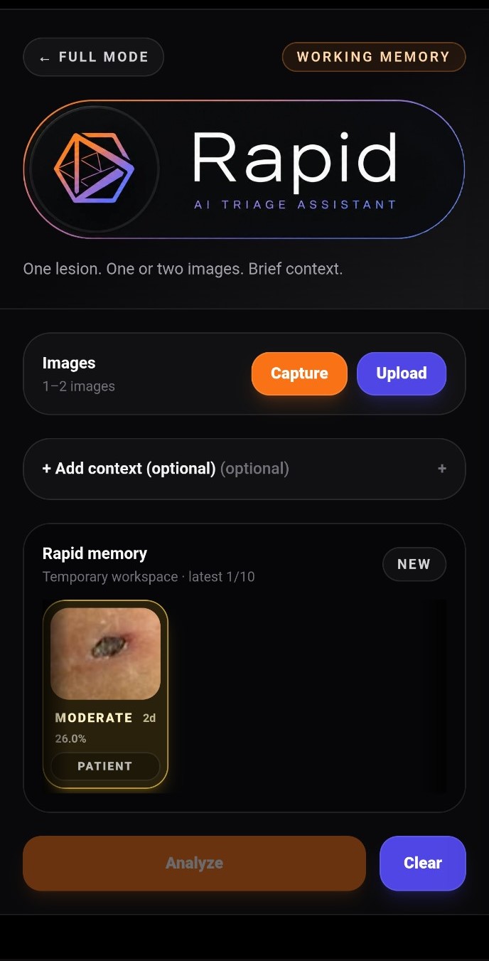 Rapid Mode home screen